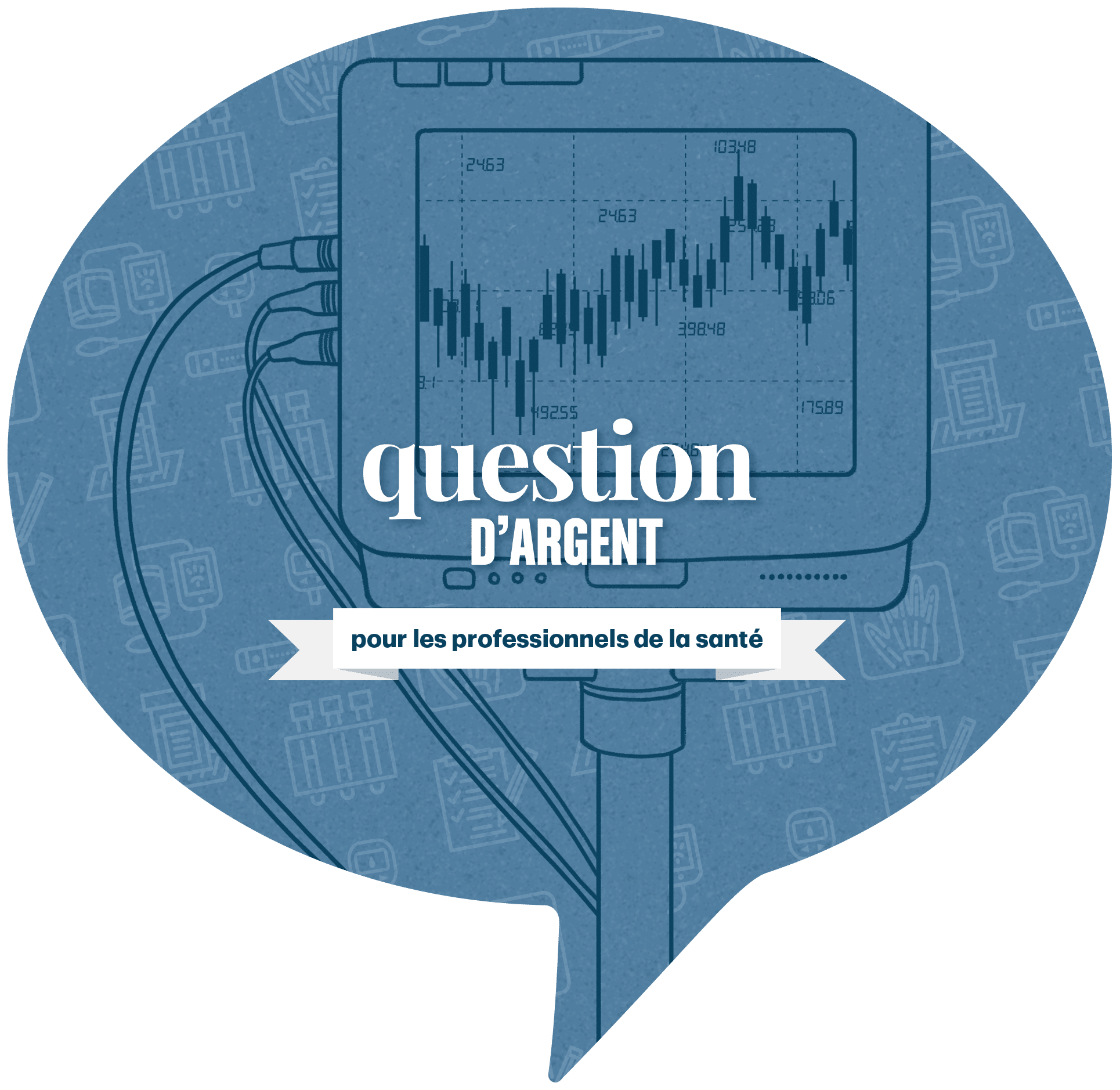 French Ask MoneyTalk logo with a health monitor